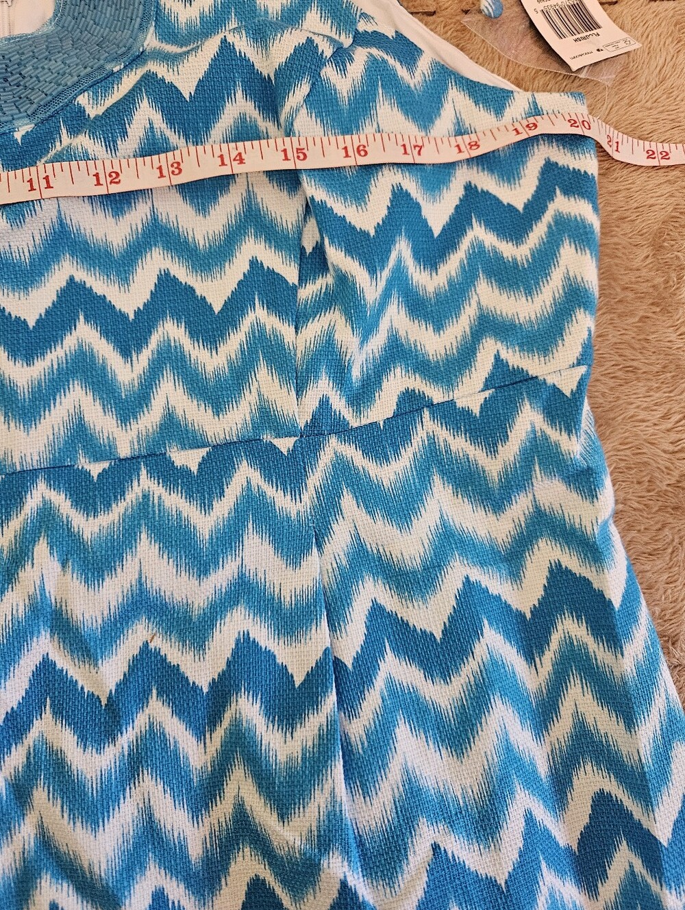 INC Blue Chevron Keyhole Neck Sleeveless Dress Sz 16 - Picture 6 of 10